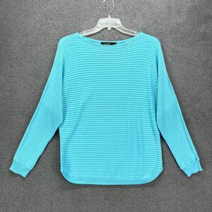 LAUREN RALPH LAUREN Black Label Top Women Large Metallic Blue Cable Knit Sweater